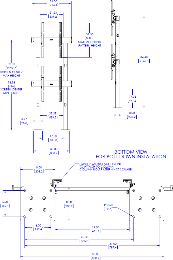 Technical drawing for Chief LBM1X2UP Large Bolt-Down Freestanding Video Wall, Portrait