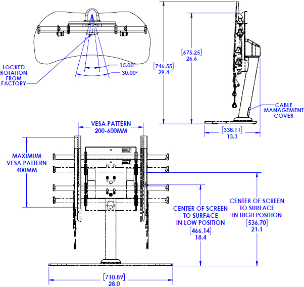 Technical Drawing for Chief LDS1U Large Fusion Flat Panel Table Stand