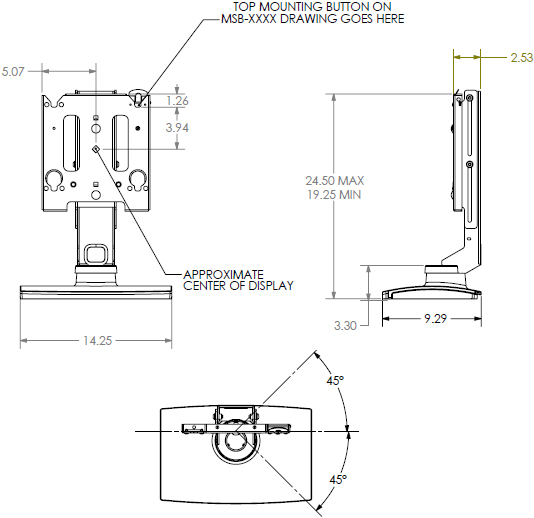 Technical Drawing for Chief MSSUB Medium Flat Panel Swivel Table Stand