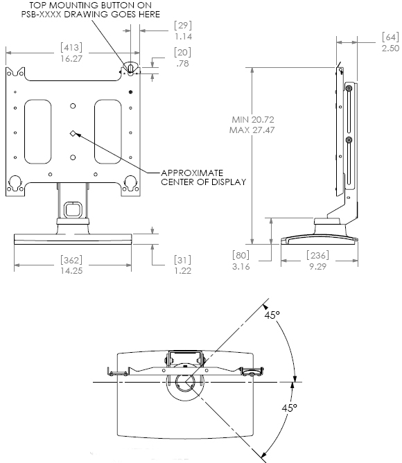 Technical Drawing for Chief PSS Plasma Swivel Table Stand