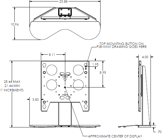 Technical Drawing for Chief PTSU Large Flat Panel Table Stand for 32-50