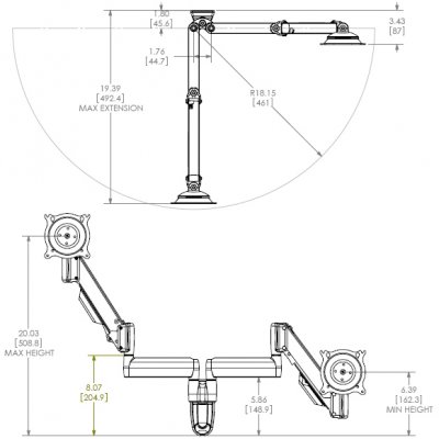Chief KWY220 Height-Adjustable Dual Arm Wall Mount, Dual Monitor