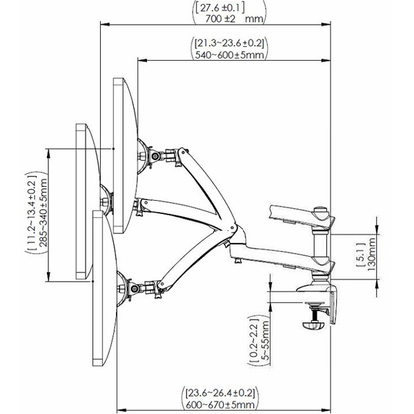 Technical drawing for Cotytech DM-GS21A Expandable Apple Desk Mount Spring Arm
