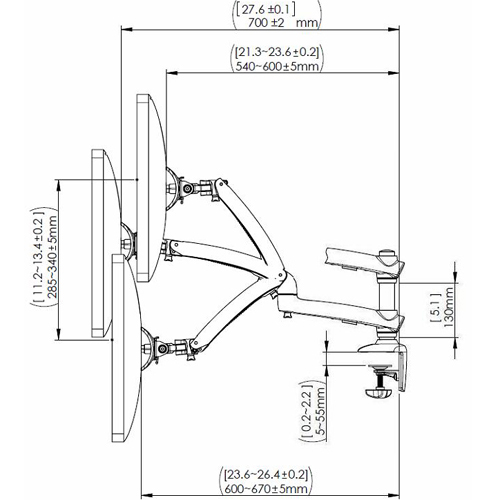 Technical drawing for Cotytech DM-GSDA Dual Apple Desk Mount Spring Arm