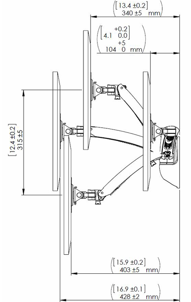 Technical drawing for Cotytech MW-GSA Apple Monitor Single Spring Arm Wall Mount