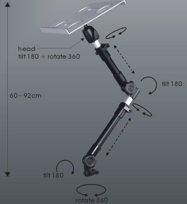 Technical drawing for Cotytech AM-2A Car Holder for iPad Ball Joint Head Dual Arm