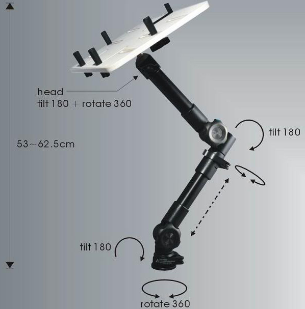 Technical drawing for Cotytech AM-35P Car Holder for iPad Clamping Ball Joint Head Arm