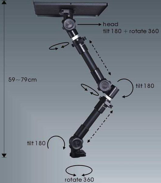 Technical drawig for Cotytech AM-7N Car Holder for iPad Dual Arm