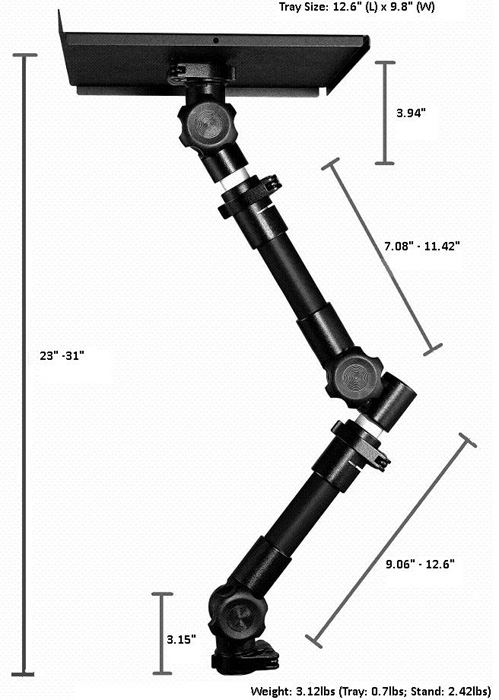 Technical drawig for Cotytech AM-7N Car Holder for iPad Dual Arm