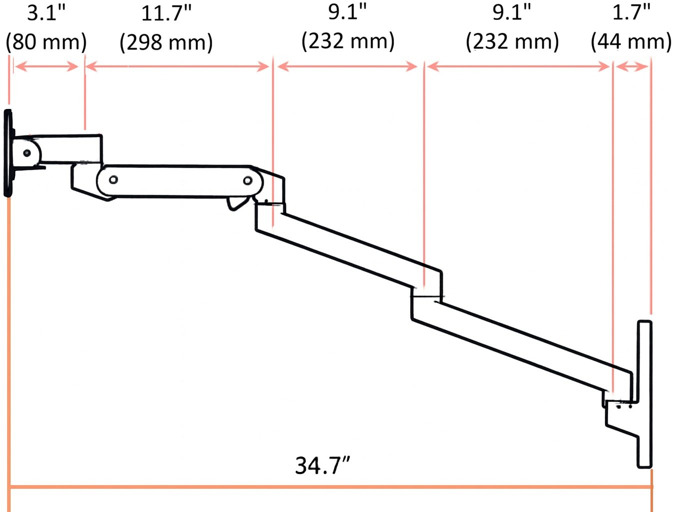 ErgoDirect EDM-3413-W Extra Long Wall Mount Monitor Arm