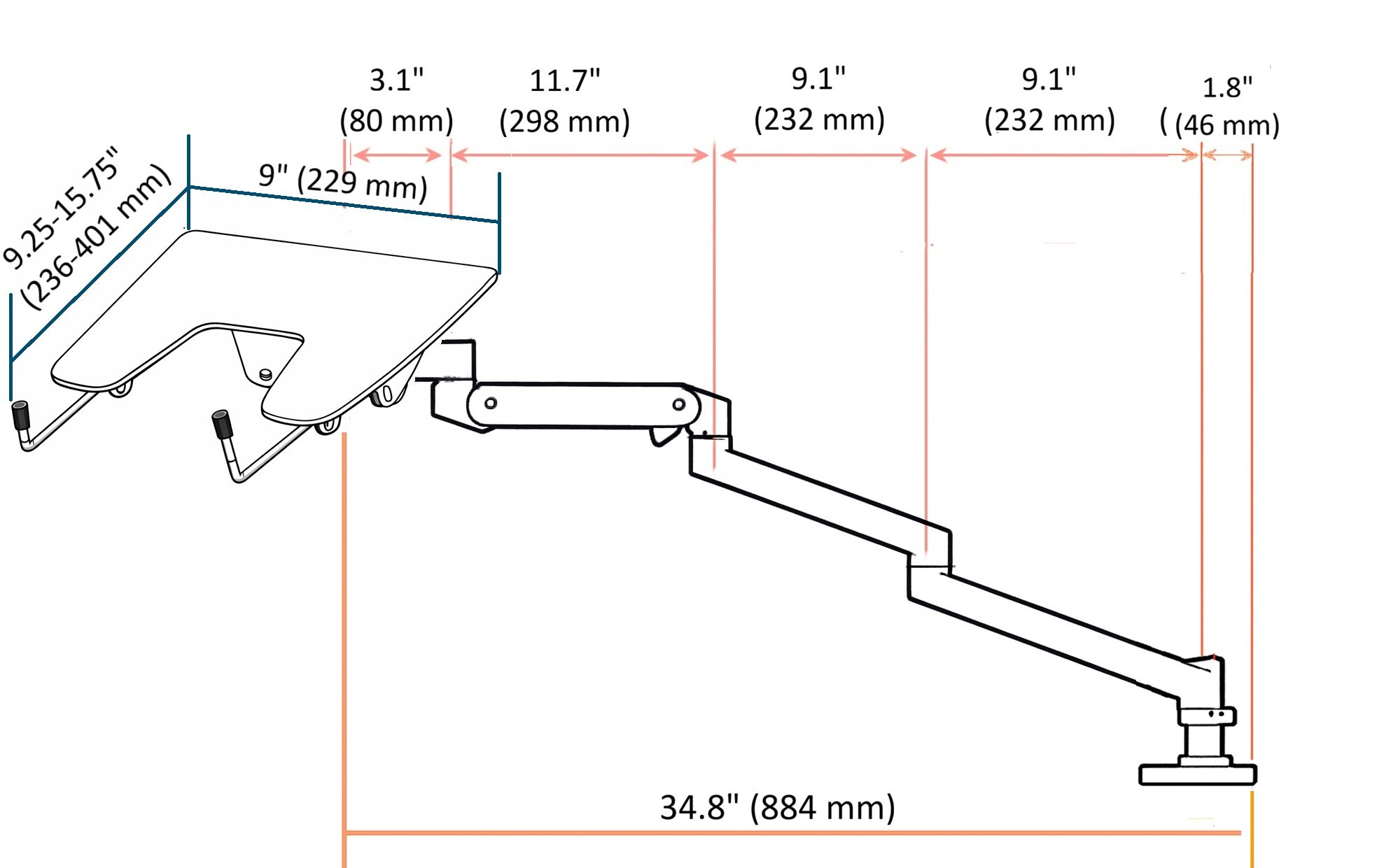 ErgoDirect EDL-3413-D Long Reach Desk Mount Laptop Arm