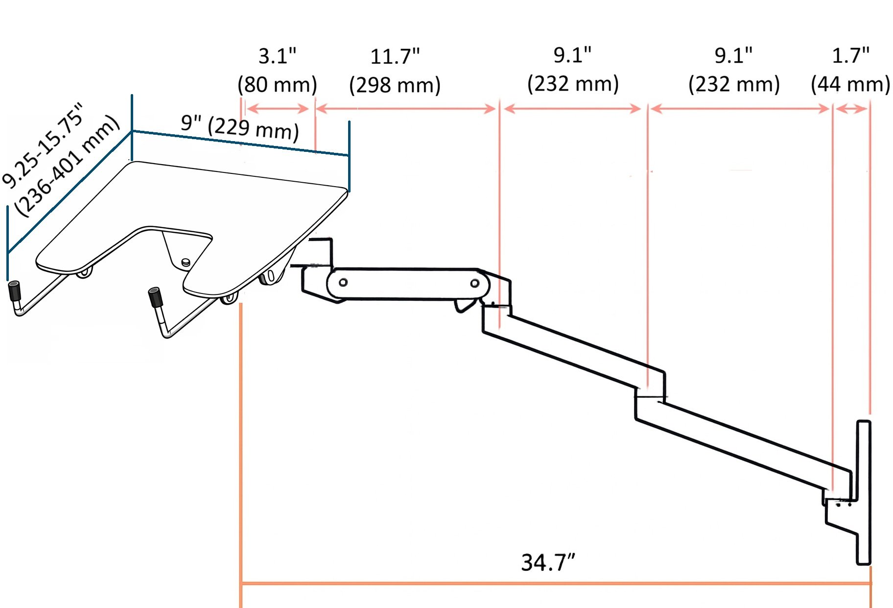 ErgoDirect EDL-3413-W Long Reach Wall Mount Laptop Arm