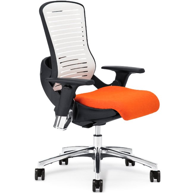 Best PC Gaming Chair - White PolyFlex - Black Frame - Polished Aluminum Base - MidBack ED-GM-5CH