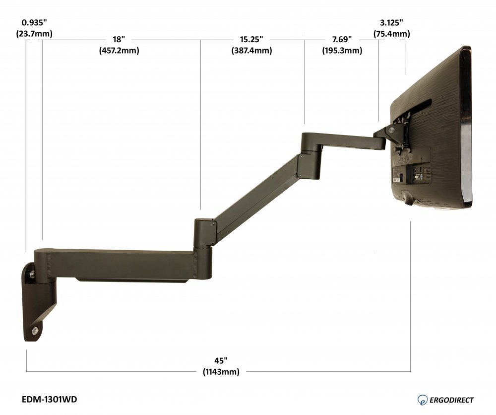 Extra Long Reach Wall Mount Monitor Arm Edm 1301w