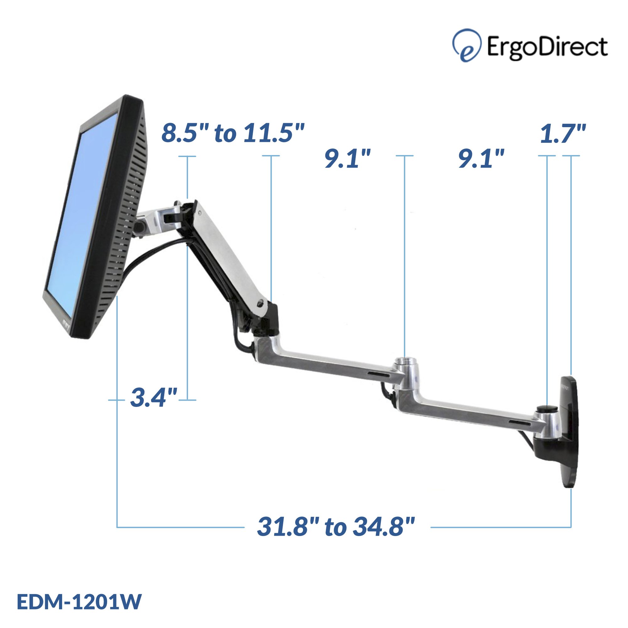 Extended Reach Wall Mount Monitor Arm