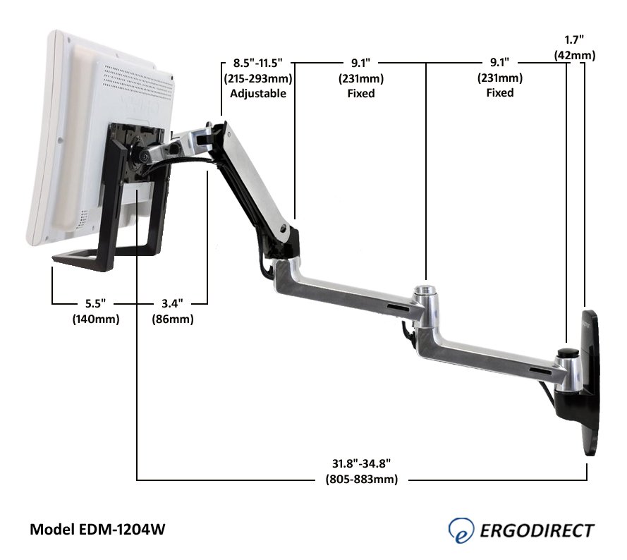 Dimensions of dental mount EDM-1204W