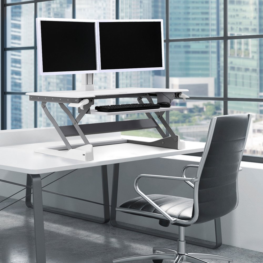 Dual Monitor Sit-Stand Desktop Workstation White - ErgoDirect EDW-4201D