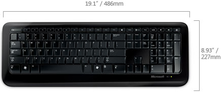 Technical Drawing of Microsoft 2VJ-00001 Secure Wireless 800 Keyboard
