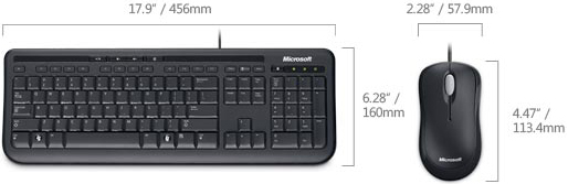 Technical Drawing of Microsoft APB-00001 Wired Desktop 600 Keyboard and Mouse
