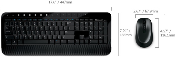 Technical Drawing of Microsoft M7J-00001 Wireless Desktop 2000 Keyboard and Mouse