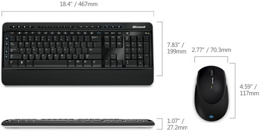 Technical Drawing of Microsoft MFC-00001 Wireless Desktop 3000 Keyboard and Mouse