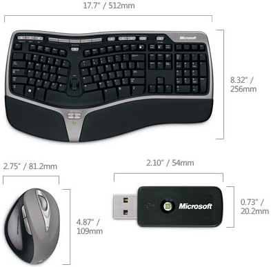 Drawing of Microsoft WTA-00001 Natural Ergonomic Desktop 7000 Keyboard and Mouse