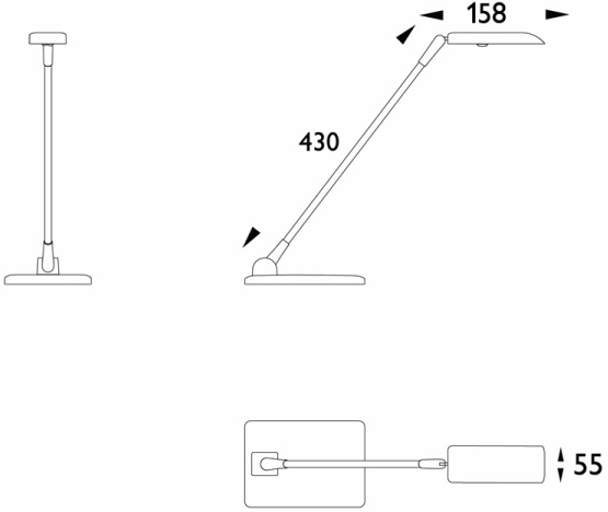 Technical Drawing for Luxo Terea 16770 or 16780 LED Technology Low Enery Ergonomic Task lIght