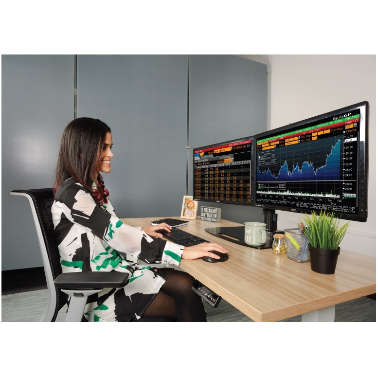Ergotech Dual Monitor Horizontal Desk Stand in application