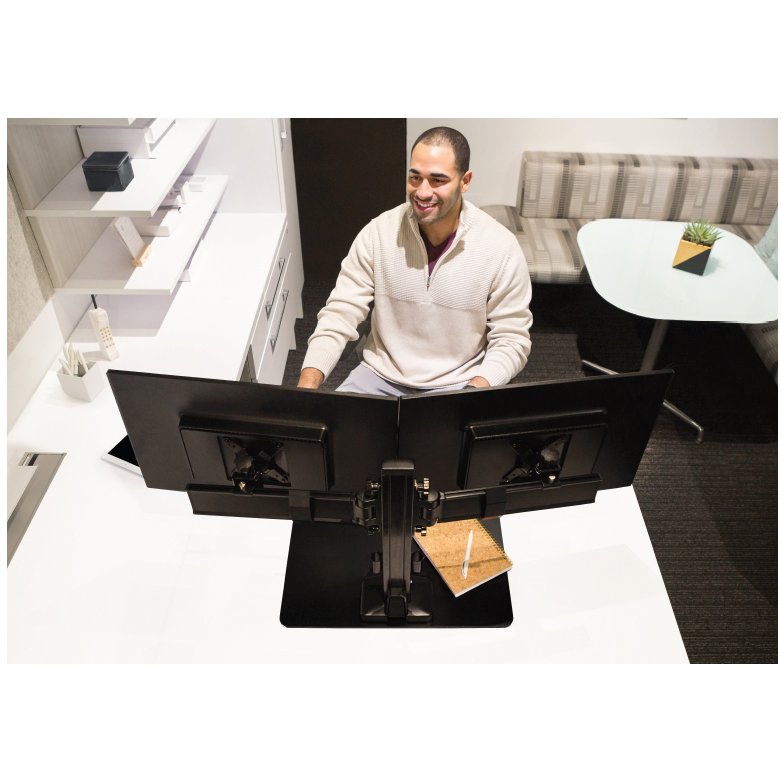 Ergotech Dual Monitor Horizontal Desk Stand in application