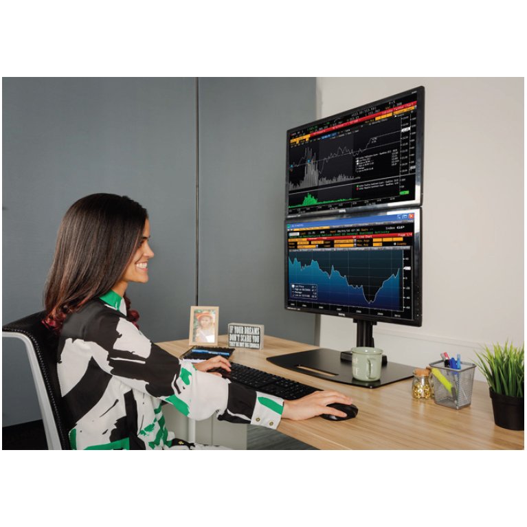 Ergotech Dual Monitor Vertical Desk Stand in application