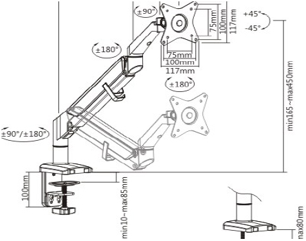 Technical Drawing for Ergotech ALIGN-1 Align Articulating Monitor Arm