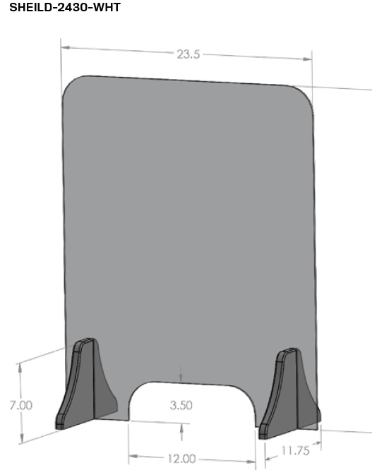 Technical drawing for Ergotech SHIELD-2430-WHT Flex-Shield Protective Countertop Screen