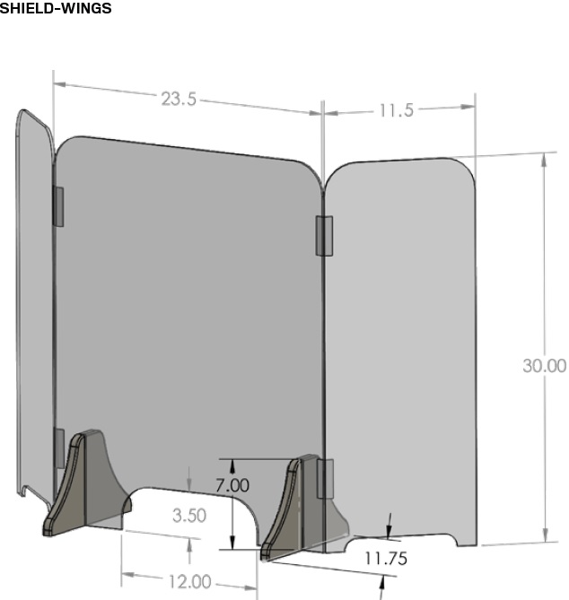 Technical drawing for Ergotech SHIELD-WINGS Flex-Shield Additional Protection