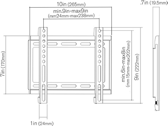 Technical Drawing for Ergotech LD2342-F Super Slim Fixed TV Wall Mount (23-42