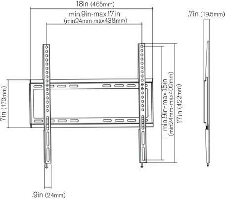 Technical Drawing for Ergotech LD3255-F Super Slim Fixed TV Wall Mount (32-55
