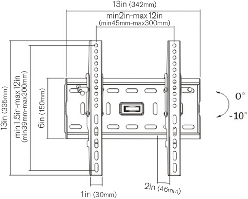 Technical Drawing for Ergotech LD3255-T Classic Heavy-Duty Tilting Wall Mount