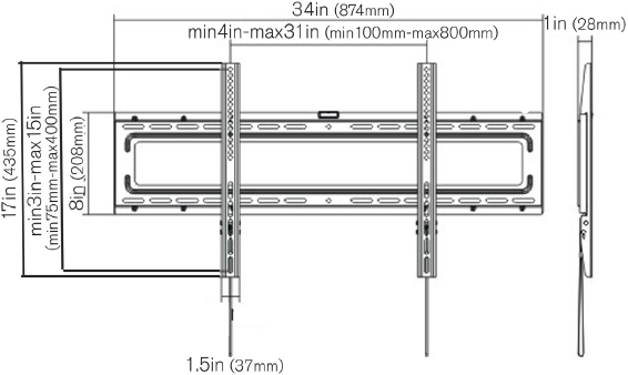 Technical Drawing for Ergotech LD3770-F Slim Fixed TV Wall Mount (37-70