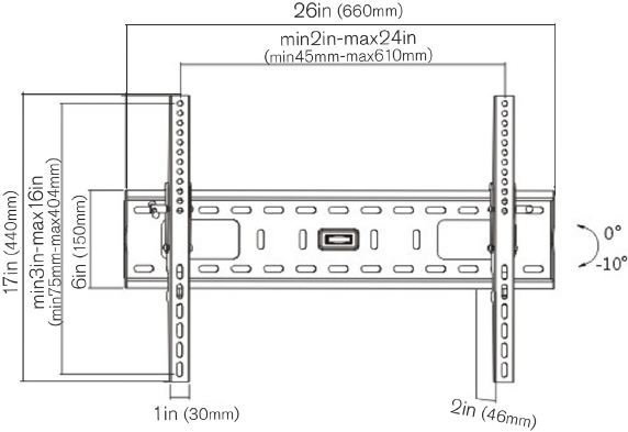 Technical Drawing for Ergotech LD3770-T Classic Heavy-Duty Tilting Curved TV Wall Mount