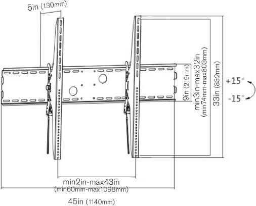 Technical Drawing for Ergotech LD60100-T X-Large Heavy-Duty Tilting Curved TV Wall Mount