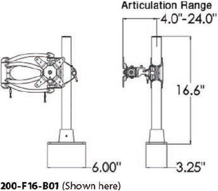 Technical Drawing for Ergotech 200-C16-S01 200 Series Articulating Single Monitor Arm