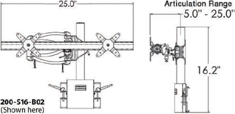 Technical Drawing for Ergotech 200-C16-S02-AP 200 Series Dual Horizontal Monitor Arm