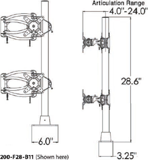 Technical Drawing for Ergotech 200-F28-B11-AP 200 Series Dual Vertical Monitor Arm