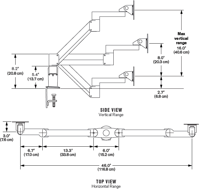 Technical Drawing for Ergotech 7Flex-DUAL-ETUS-104 7Flex Dual Monitor Arm