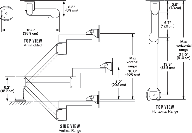 Technical Drawing for Ergotech 7Flex-ETCN-104 7Flex LCD Monitor Arm