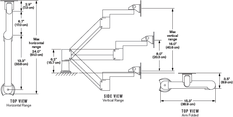 Technical Drawing for Ergotech 7Flex-HD-ETUS-104 7Flex HD LCD Monitor Arm