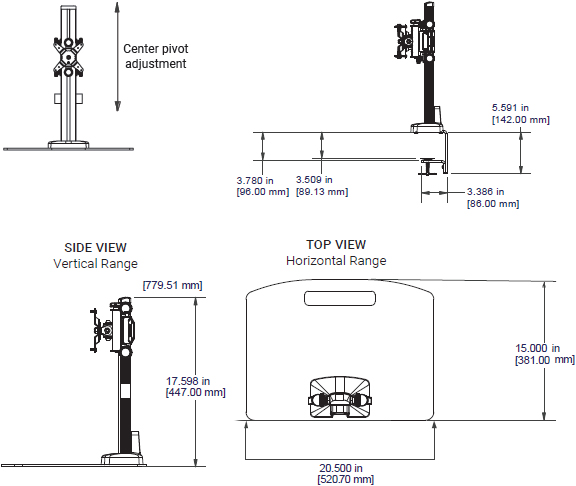 Technical drawing for Ergotech Single Monitor Desk Stand