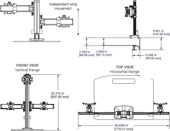 Ergotech Triple 1x2 Monitor Desk Stand 130 D28 B12 Or 130 C28 B12