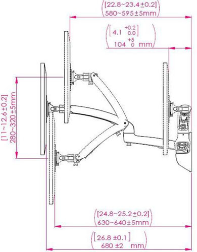 Technical Drawing for Ergotech FDM-PC-S01-WM Wall Mount Freedom Arm