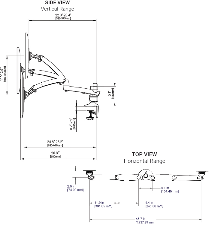 Technical Drawing for Ergotech FDM-PC-S02 Dual Freedom Arm