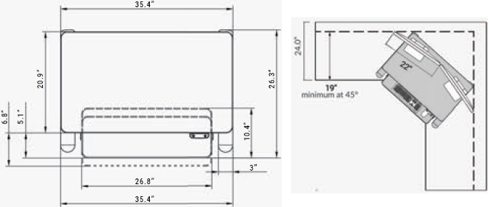 Technical drawing for Ergotech Freedom E-Desk Electric 36